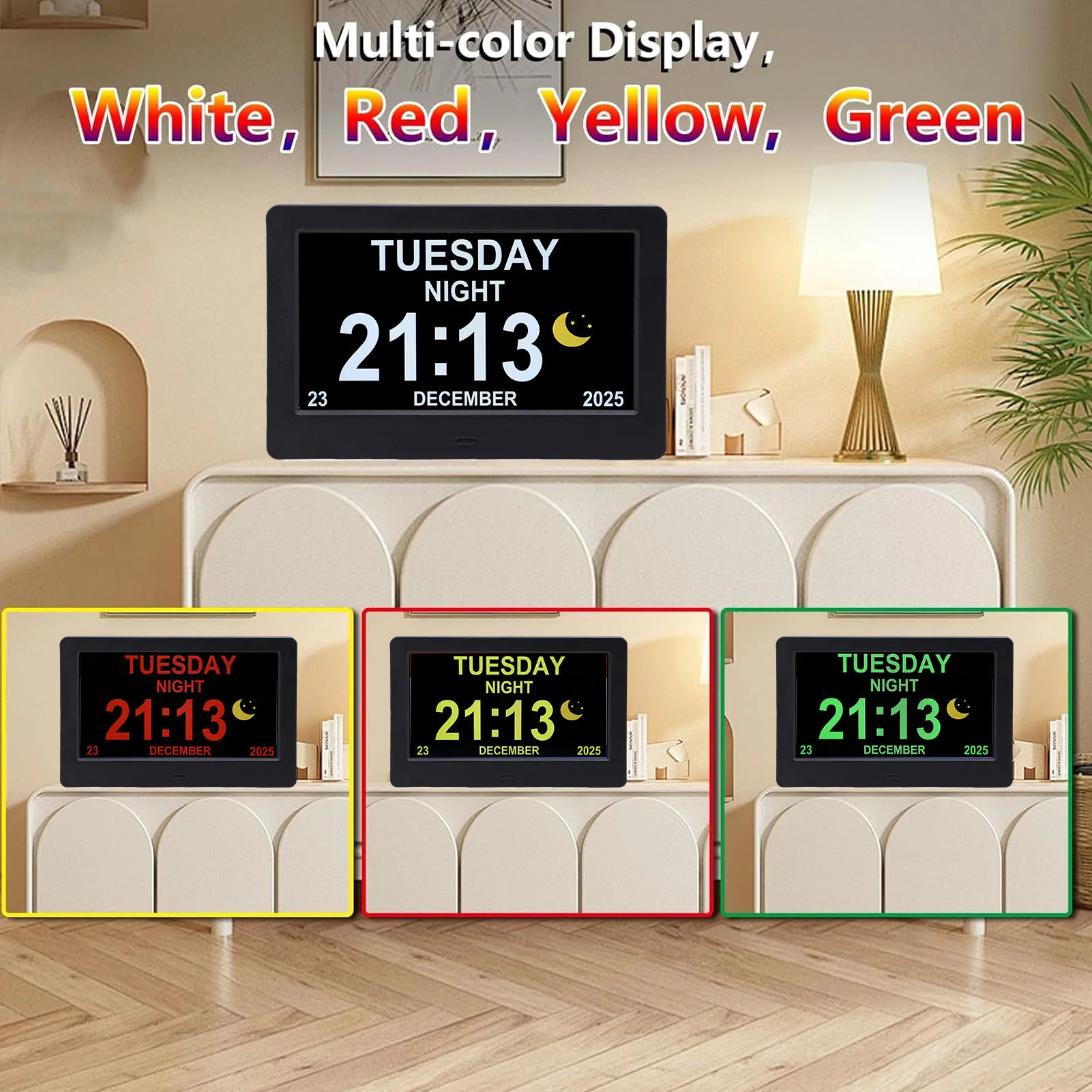 7-Zoll-Digitalkalender Multifunktionsuhr mit Datumsanzeige, automatischer Dimmfunktion und Sommerzeit-Taste oder Fernbedienung Image