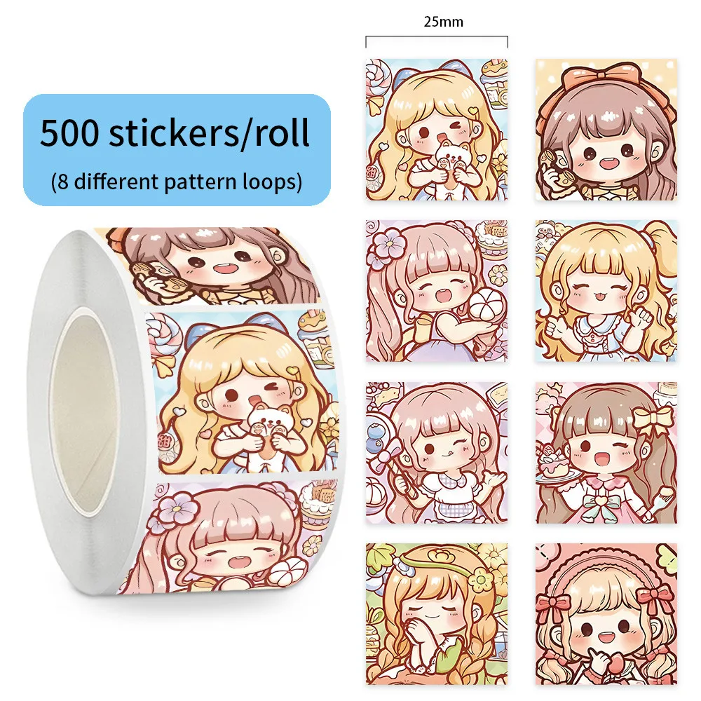 500 Stück/Rolle Mädchen-Aufkleber – süße Aufkleber für Notizbücher, Geschenkverpackung und Kinderhandwerk, AnimeWorlds Store Image
