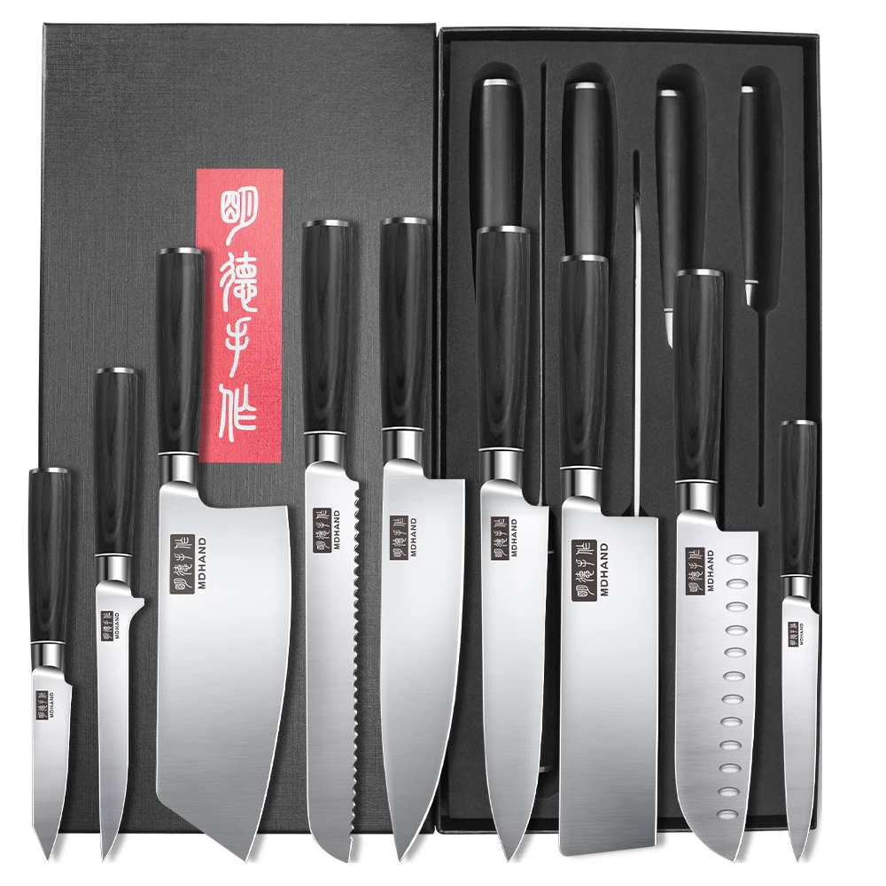 3/7/9 stücke Japanische Küche Messer Set Edelstahl Schwarz Griff Fleisch Cleaver Scharfe Gemüse Cutter Messer Schneiden Messer set Image