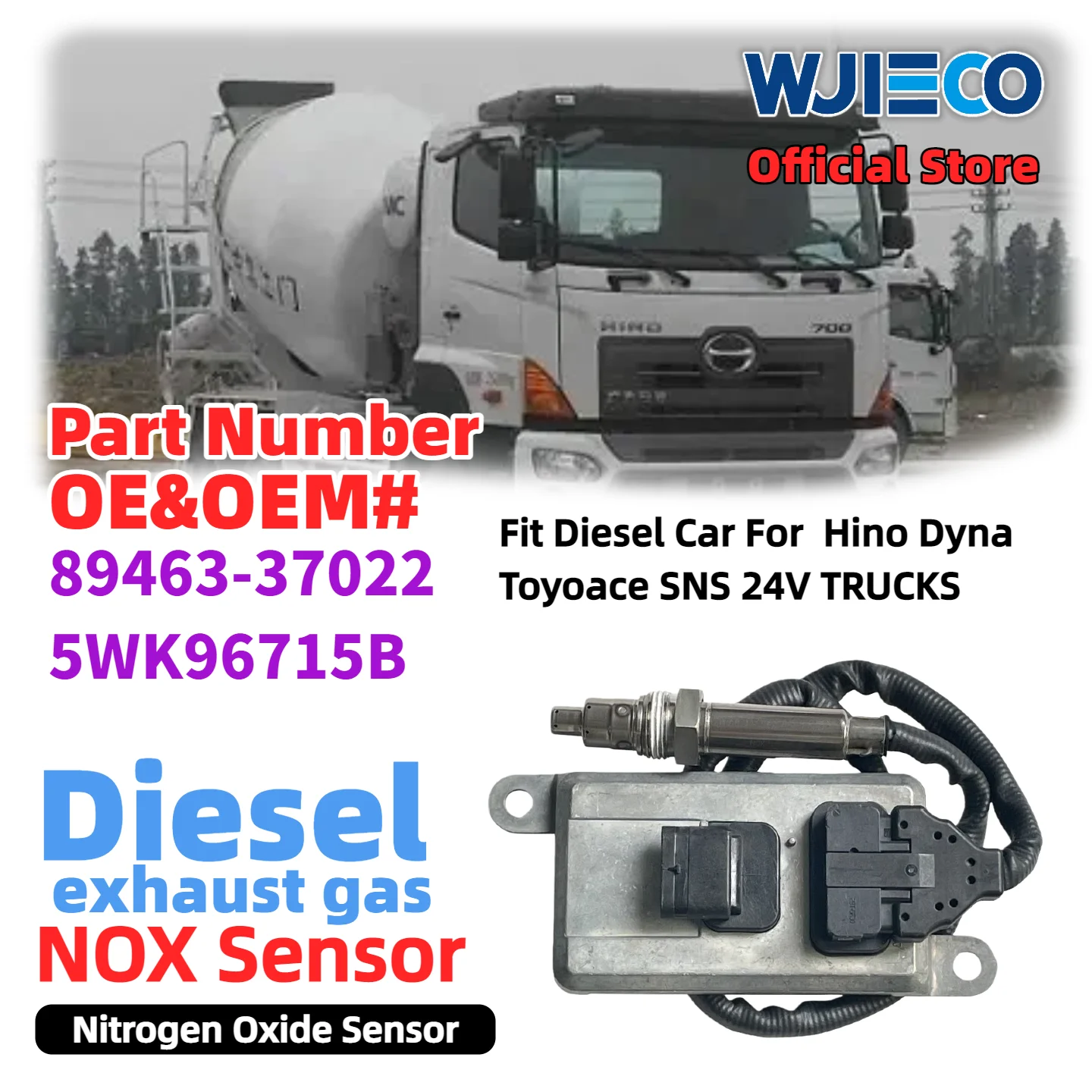 WJIECO NOx-Sensor für 89463-37022 5WK96715B Stickstoffoxid-Sensor für TOYOTA HINO HEAVY TRUCKS Hochleistungssensor Diesel-Fahrzeugsensor Image