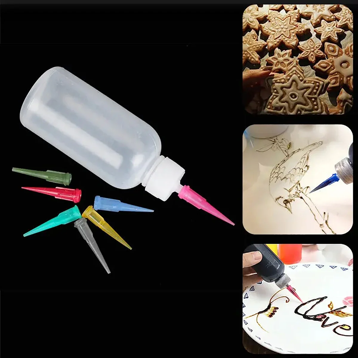 Creme- und Marmeladen-Spritzflaschen mit 7 Düsen, Kuchendekoration, Backen, Gebäck, 50 ml Flasche, Zeichenwerkzeuge, Küchenzubehör Image