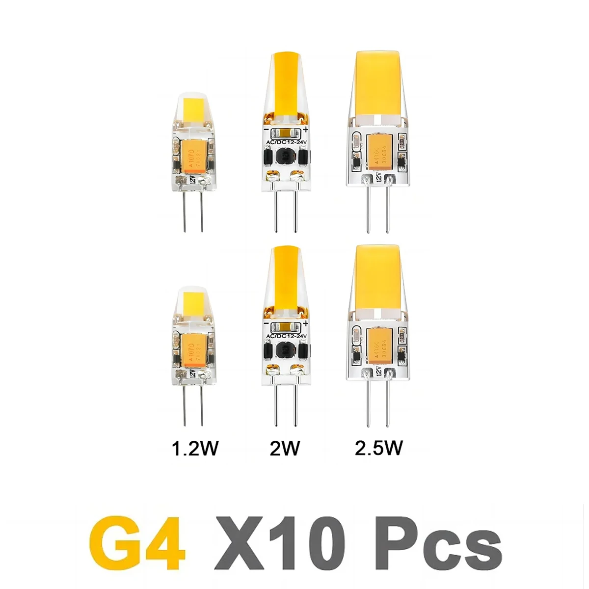 10 Stück G4 COB LED-Strahler AC/DC 12V 1,2W 2W 2,5W Kronleuchter-Glühbirne mit Niedrigem Stromverbrauch als Ersatz für Halogenlampen zur Innendekoration