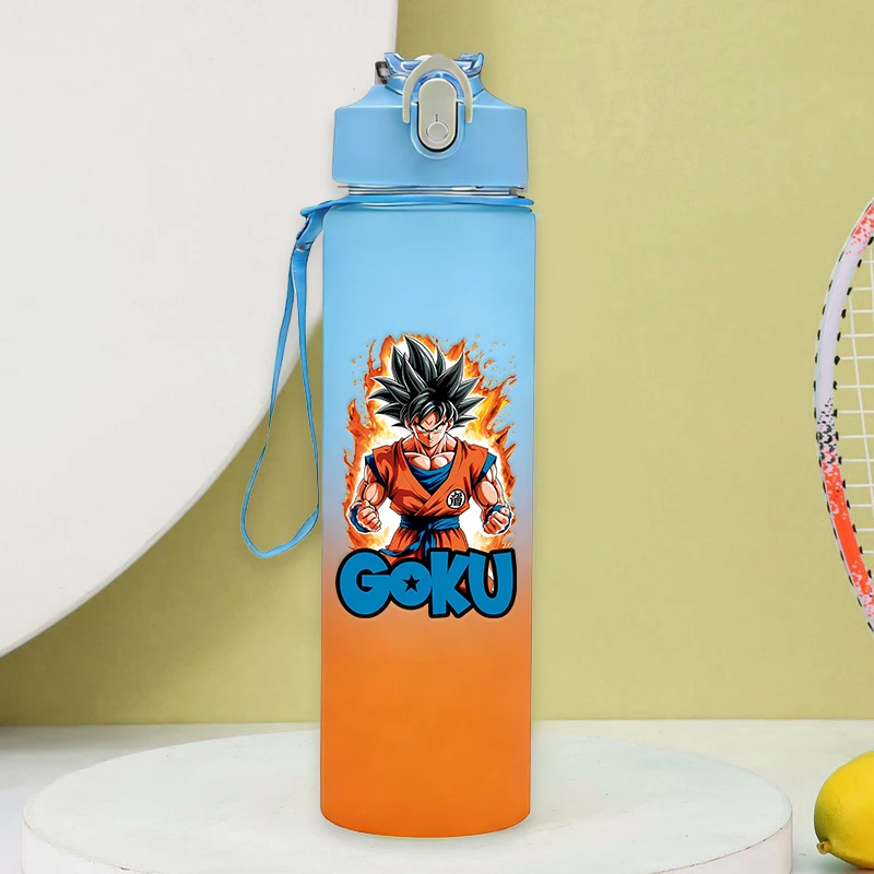750ml Dragon Ball Farbverlauf Wasserflasche Son Goku Buchstaben A-Z Mädchen Plastik-Trinkbecher Outdoor Sport Anime Kinder Strohhalm-Flaschen Image