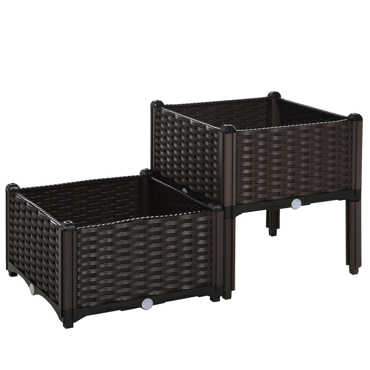 MODFU Hochbeet Pflanzkasten Rattan Optik Braun 40x40x44 cm mit Abflusslöchern aus robustem Kunststoff für Garten Balkon Terrasse Image