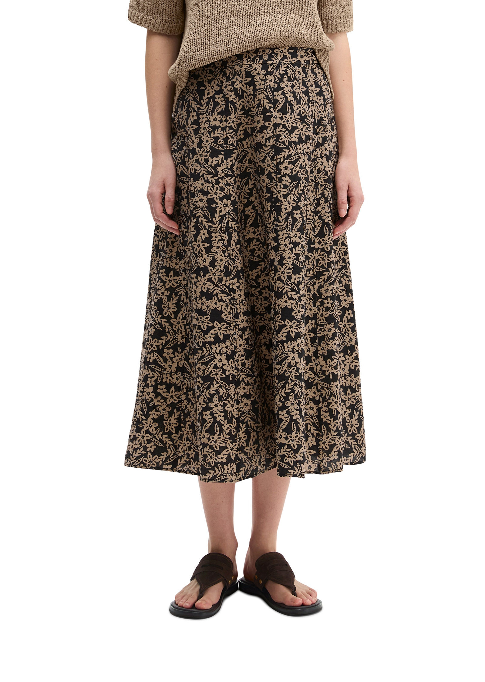 Webrock MARC O'POLO "aus glänzendem Viskose-Mix", Damen, Gr. 36, dunkelblau, Obermaterial: 83% Viskose, 17% Polyamid, unifarben, lässig geschnitten wadenlang, Röcke Image