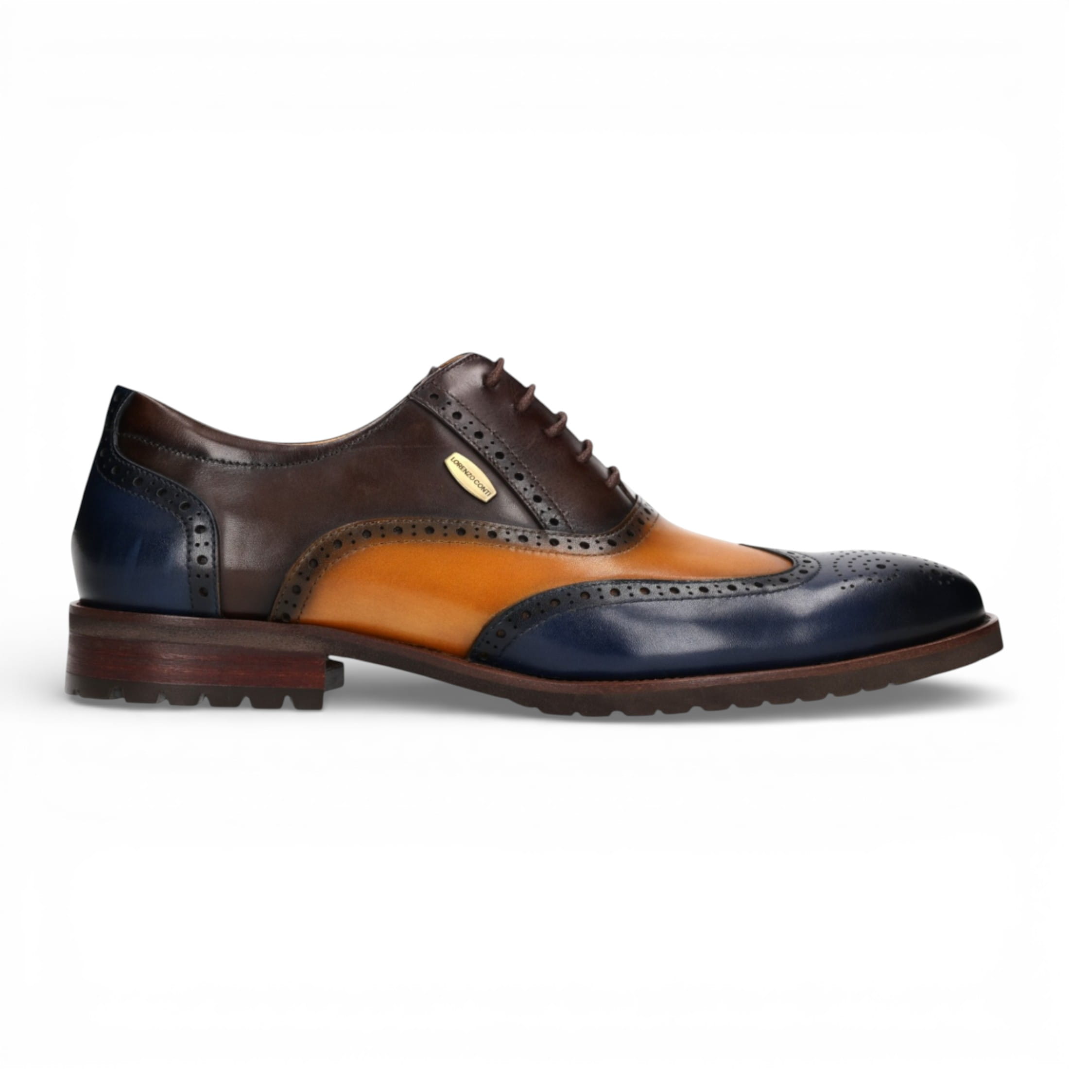 Lorenzo Conti Herren-Brogue-Oxford-Schuhe aus blau-braunem Leder - Antonin 01