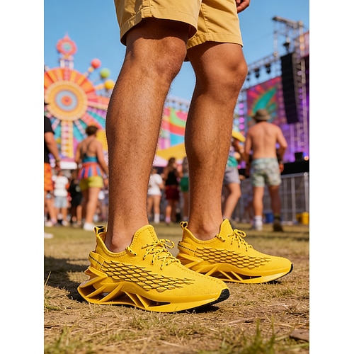 Neongelbe Herren-Sneaker – stylisches und atmungsaktives Design für Musikfestivals, Konzerte und Sommerveranstaltungen mit maximalem Tragekomfort den ganzen Tag. Image