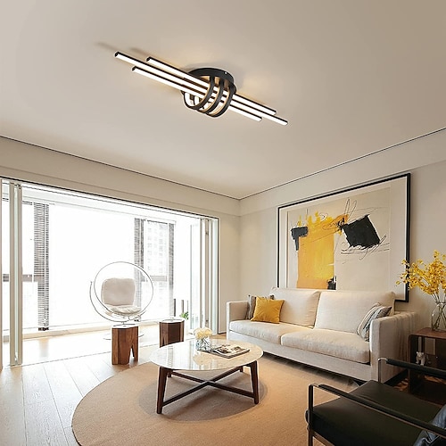 LED-Deckenleuchte industrieller geometrischer linearer LED-Kronleuchter geeignet für Esszimmer Wohnzimmer und Küche mit Fernbedienung stufenlos dimmbar schwarz weiß 110-240 V Image