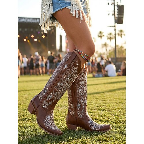 Mit Strasssteinen verzierte Vintage-Western-Cowboystiefel für Damen, besticktes Lederdesign für Hochzeiten und besondere Anlässe Image