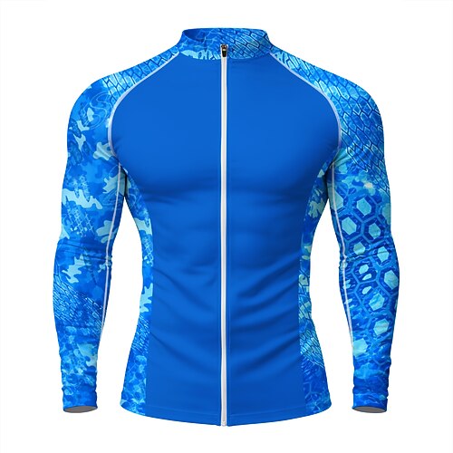 Herren Standard Anti UV Shirt T-Shirt zum Schwimmen Alphabet Geometrisch Farbblockierung Reißverschluss UPF50 UV Schutz Schnelltrocknend Langarm Bademode Schutz gegen Hautausschlag Surfen Kanufahren Image