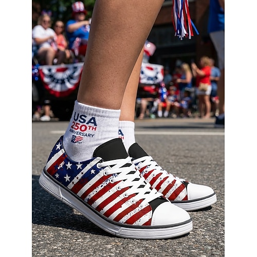 Patriotische Schnürschuhe für Damen aus Canvas – bedruckte Sneaker zum 250. Jahrestag der USA für Paraden, den 4. Juli und festliche Anlässe Image