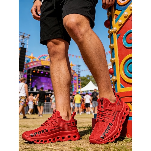 Rote Herren-Sneaker für Musikfestivals – auffälliges Design, bequem für ganztägiges Tragen bei Open-Air-Konzerten und Musikveranstaltungen, perfekt für Sommerfestivals Image