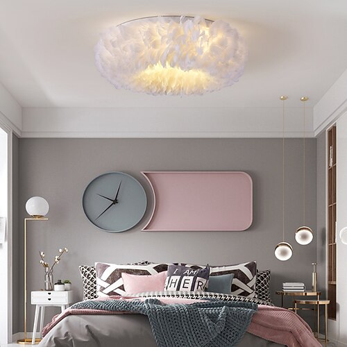 50/60/70 cm LED Deckenleuchte nordischen romantischen Feder Design weiß rosa grau dunkelgelb Schlafzimmer Wohnzimmer Esszimmer Restaurant Mädchen und Kinderzimmer ac110v ac220v Image