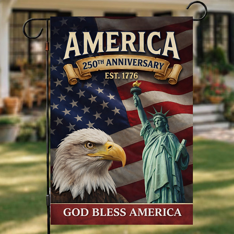U.S. 250th Anniversary Garden Flag Patriotic 1776‑2026 flag with Eagle Liberty Bell Statue of Liberty Red Blue color, Garden deco
