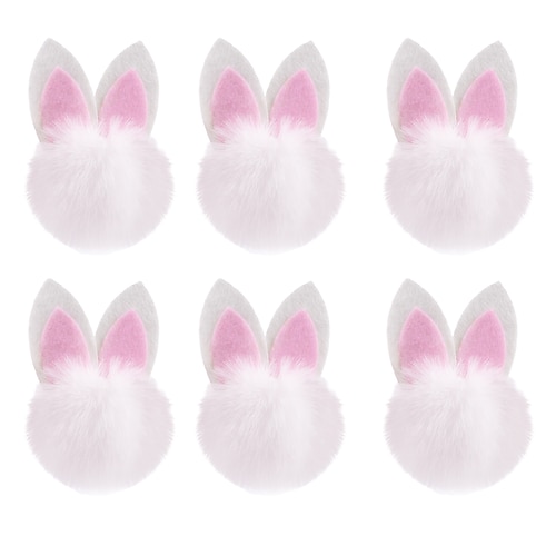 6-10 Stück Osterkorb-Füllmaterial, Osterhasenohren-Pompons, rosa-weiße Hasenohren-Accessoires für Mädchen, niedliche kleine Plüschtiere, Gastgeschenke für Osterfeiern, Bastelbedarf Image