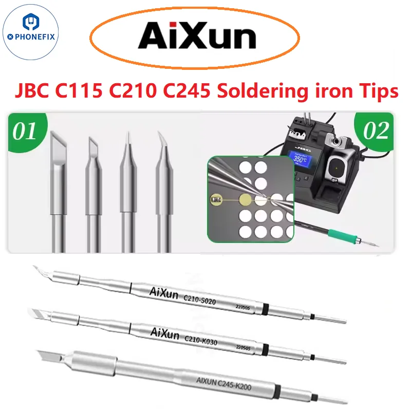 AIXUN C115 C210 C245 Punte per saldatore per originale T115 T210 T245 Maniglia AIXUN T3A T3B T320 T420D JBC/I2C Stazione di saldatura