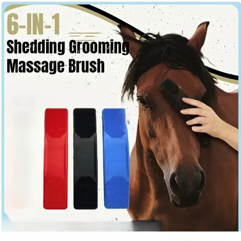 6 in 1 Horse Grooming Kit, Mane & Tail Brush, Body Massage, Cleaning, Flea & Tick Removal, Rubber Comb, Riding Brush Image
