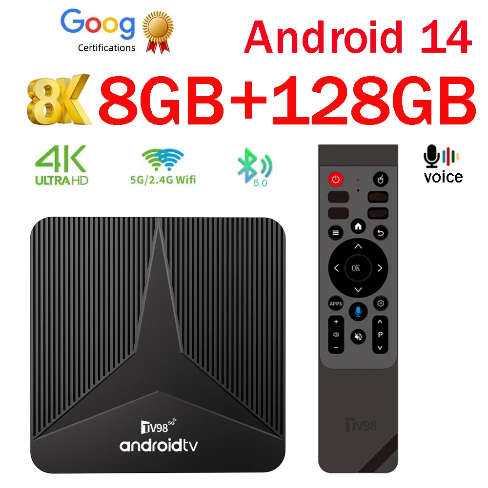 TV Box Smart Android TV Box 4K UHD TV98 Media Player 8K HDR10+ Sprachassistent Google TV Set-Top-Box 8GB 128GB IPTV Image