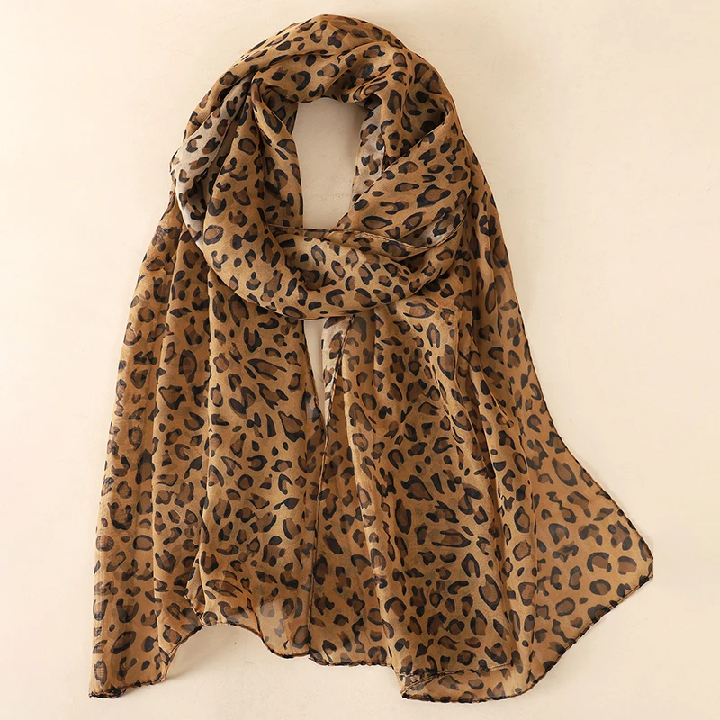 Neue Mode 50*160 cm Leopard Druck Chiffon Georgette Seide Schal Frauen Foulard Lotus Blatt Lange Schal Sommer Elegante bandana