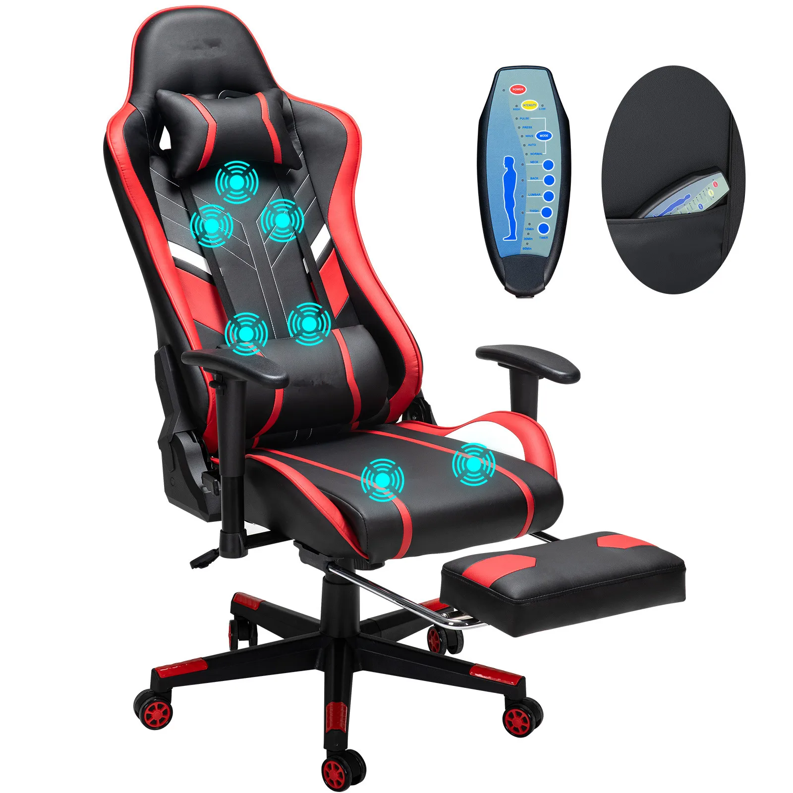 GC-RC03 Massage-Gaming-Stuhl, 7-Punkt-Sitzhöhe, ergonomischer Bürostuhl mit Fußstütze und Lordosenstütze für das Heimbüro Image