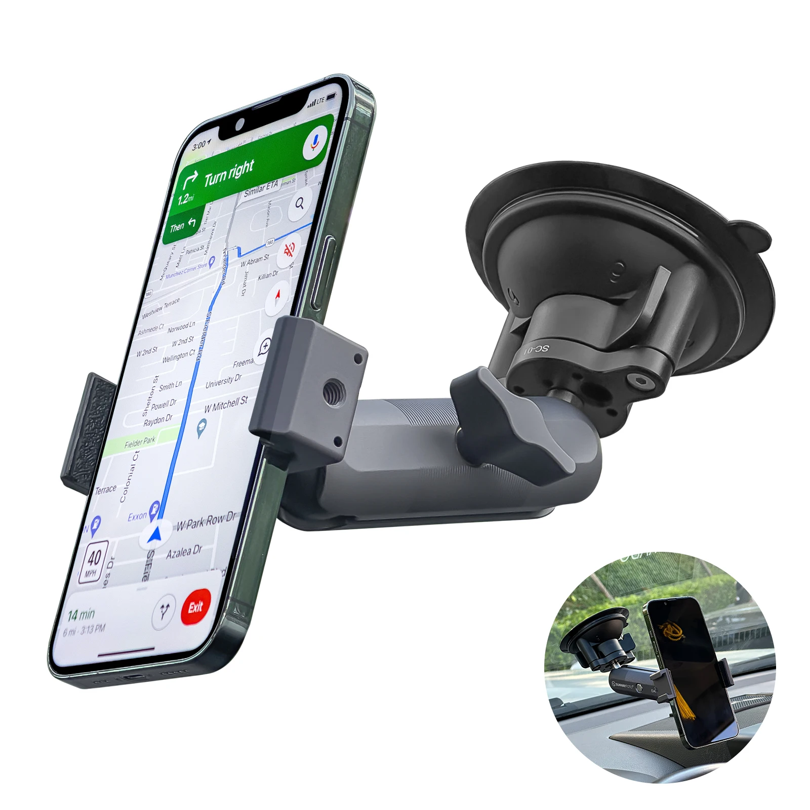 FANAUE Autotelefonhalter mit Saugnapf, Ein-Klick-Klemme, Installation der Windschutzscheibe, Drehverschluss, starke Adsorption, kompatibel mit RAM-Halter