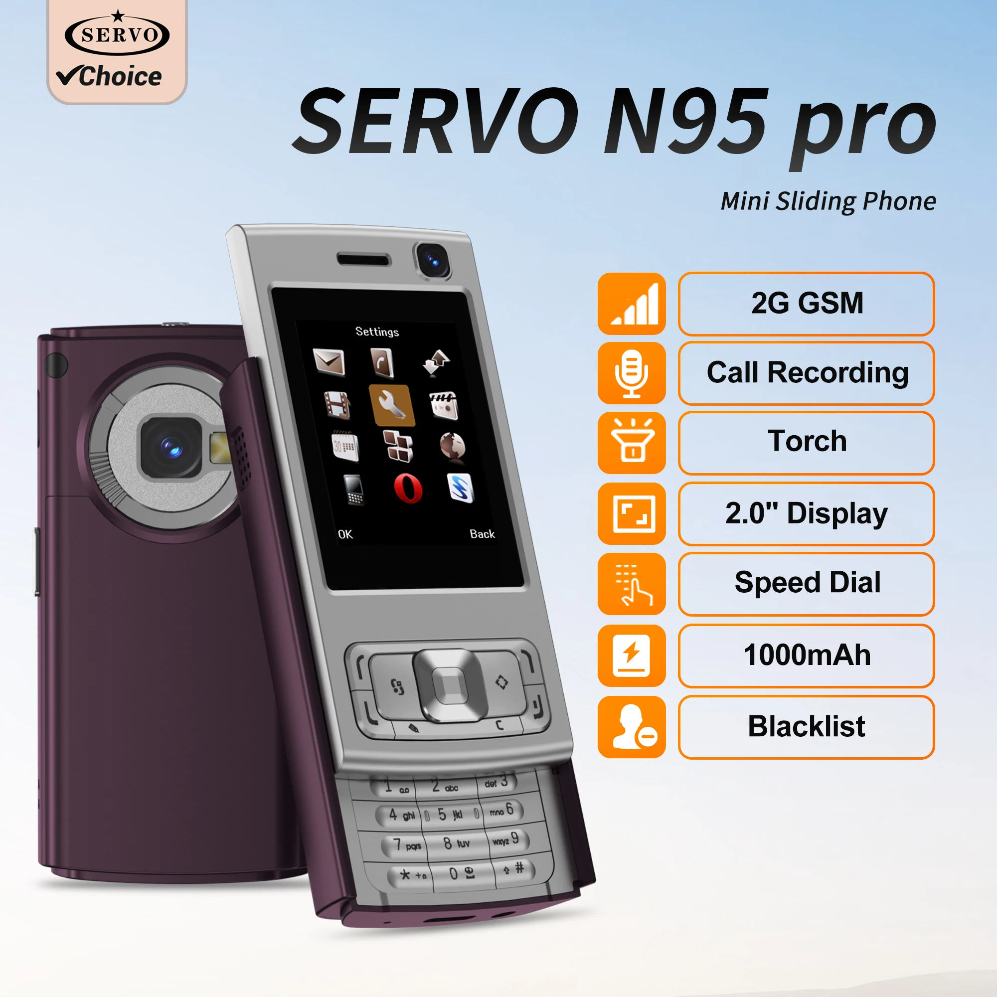 SERVO N95 PRO 2G GSM Dia-Screen Mini-Handy Magic Voice Call Recording MP3/MP4-Player Blacklist Kleines Mobiltelefon FM-Radio Image