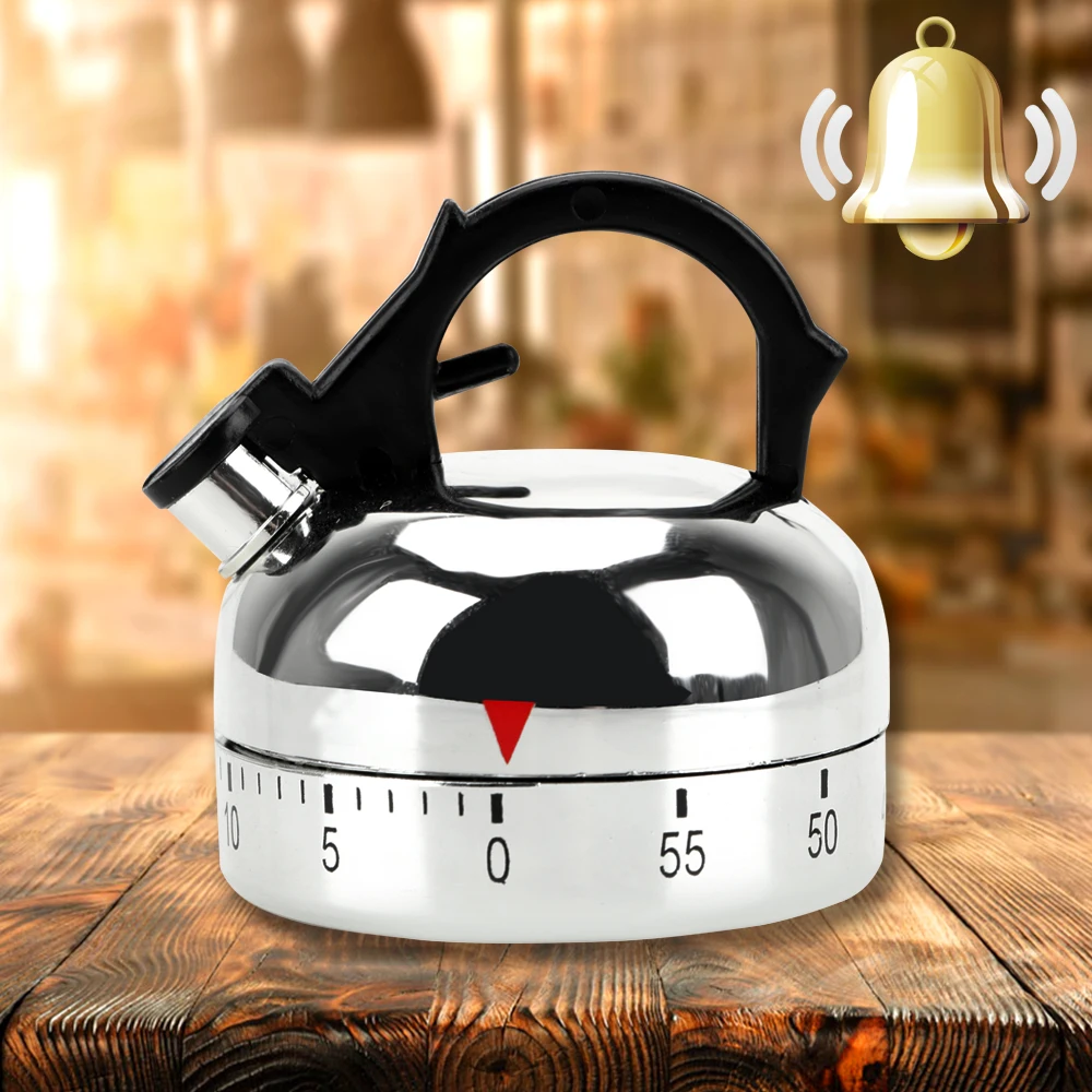 Gadgets d'outils de cuisine, minuterie de cuisine de 60 Minutes, minuterie mécanique en forme de bouilloire, compte à rebours, rappel d'alarme, outils de rappel de cuisine