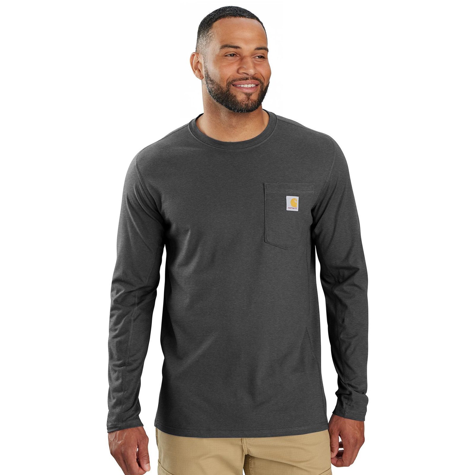 Carhartt Men's Force Relaxed LS T-Shirt (Size XXL) Carbon Heather, Poly + Cotton