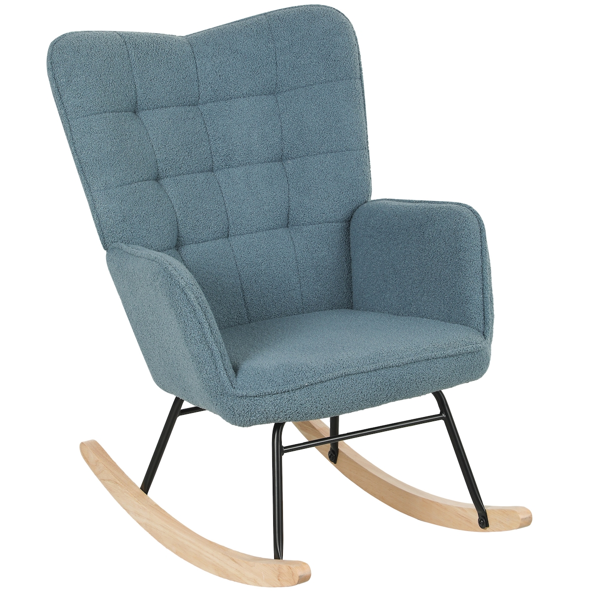 STILVORA Schaukelstuhl Relaxsessel mit Armlehnen Hellblau 98x71x101 cm Berbervliesoptik gepolstert mit Stahlrahmen und Holzkufen für Wohnzimmer Image
