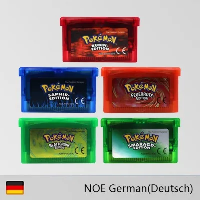 Cartouche de jeu GBA, console de jeu vidéo 32 bits, carte Pokemon Smaragd- Feuerrote Rubin- en langue allemande, étiquette brillante pour GBA NDS