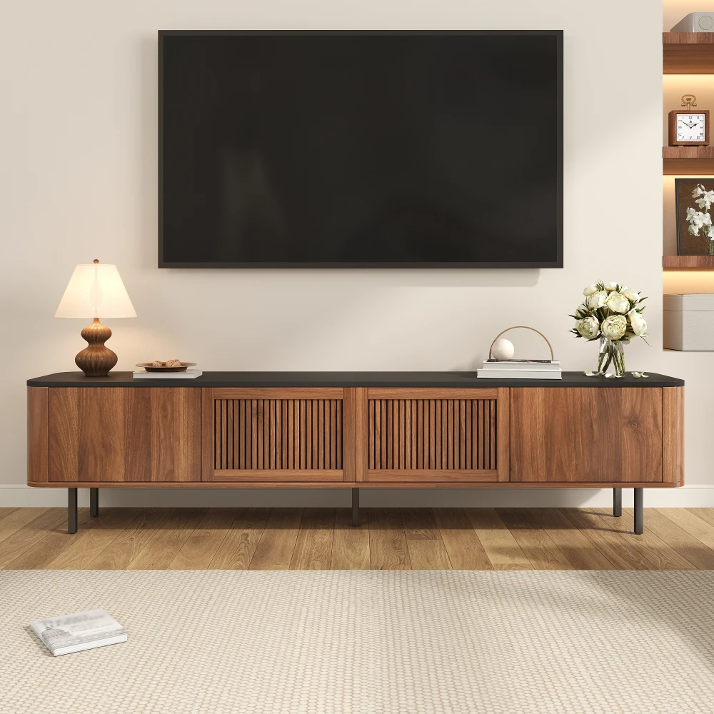 190 x 35 x 45 cm großer moderner TV-Schrank mit 4 Türen und 4 separaten Fächern, Gittertür-Design, TV-Ständer für das Wohnzimmer, TV-Panel Image