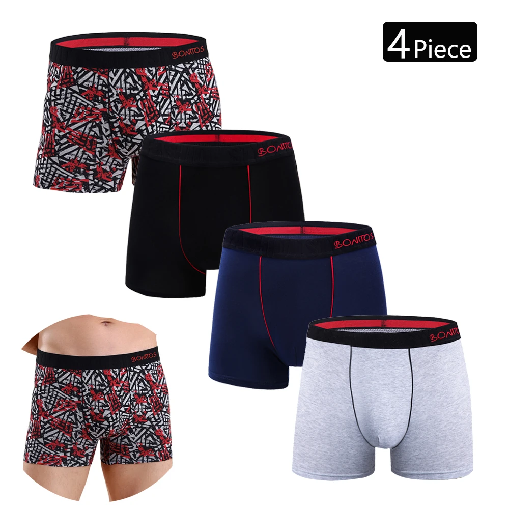 4-teiliges Set Herren-Unterhosen Bedruckte Boxershorts mit Schriftzug Elastischer Bund Unterwäsche Einfarbige Herren-Boxershorts Image