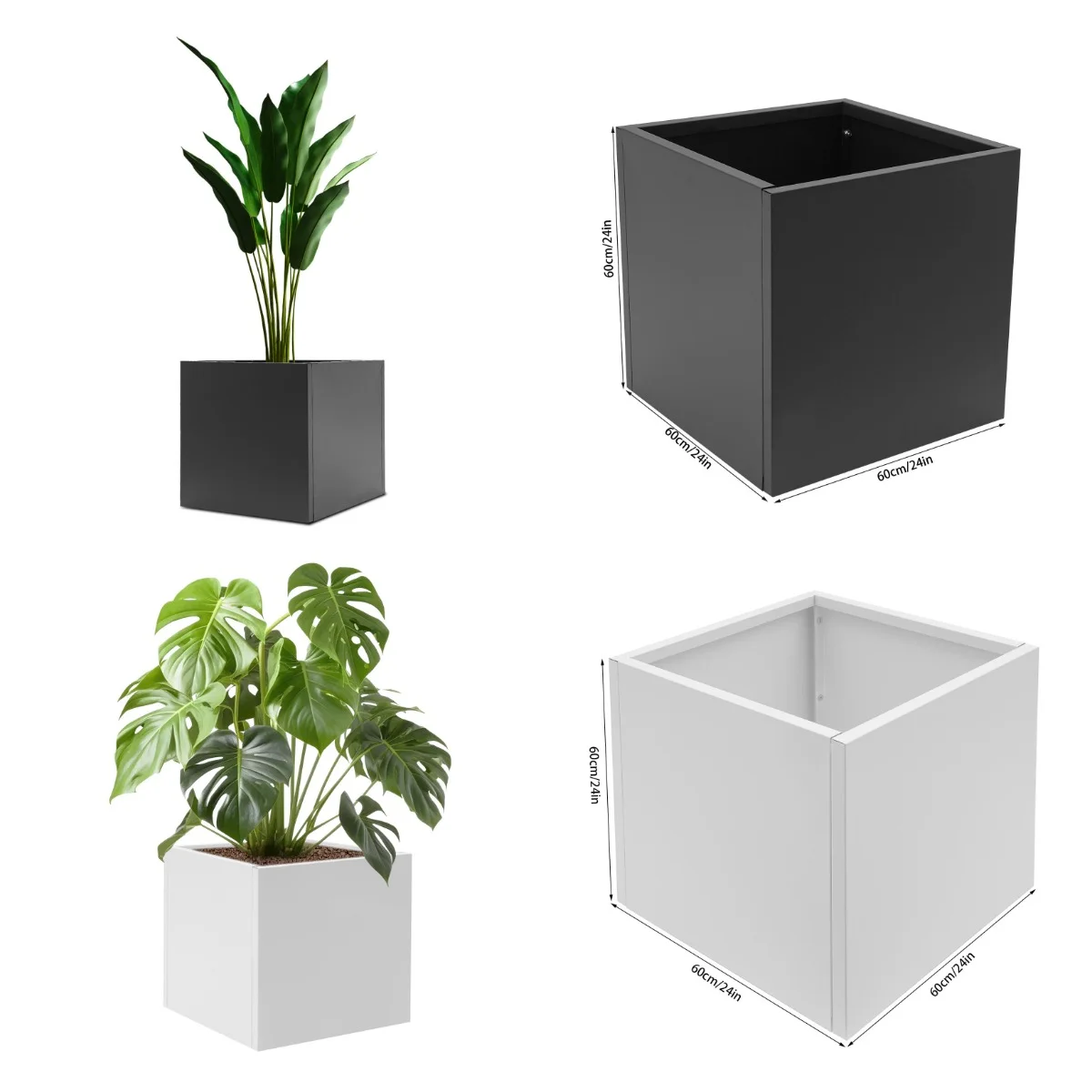Würfelförmiger Pflanzkasten Groß 24 Zoll Stahl Quadratischer Topf mit Schraubstruktur für Innen- und Außenbereich Garten Hof Terrasse Pflanzen Blumen Image