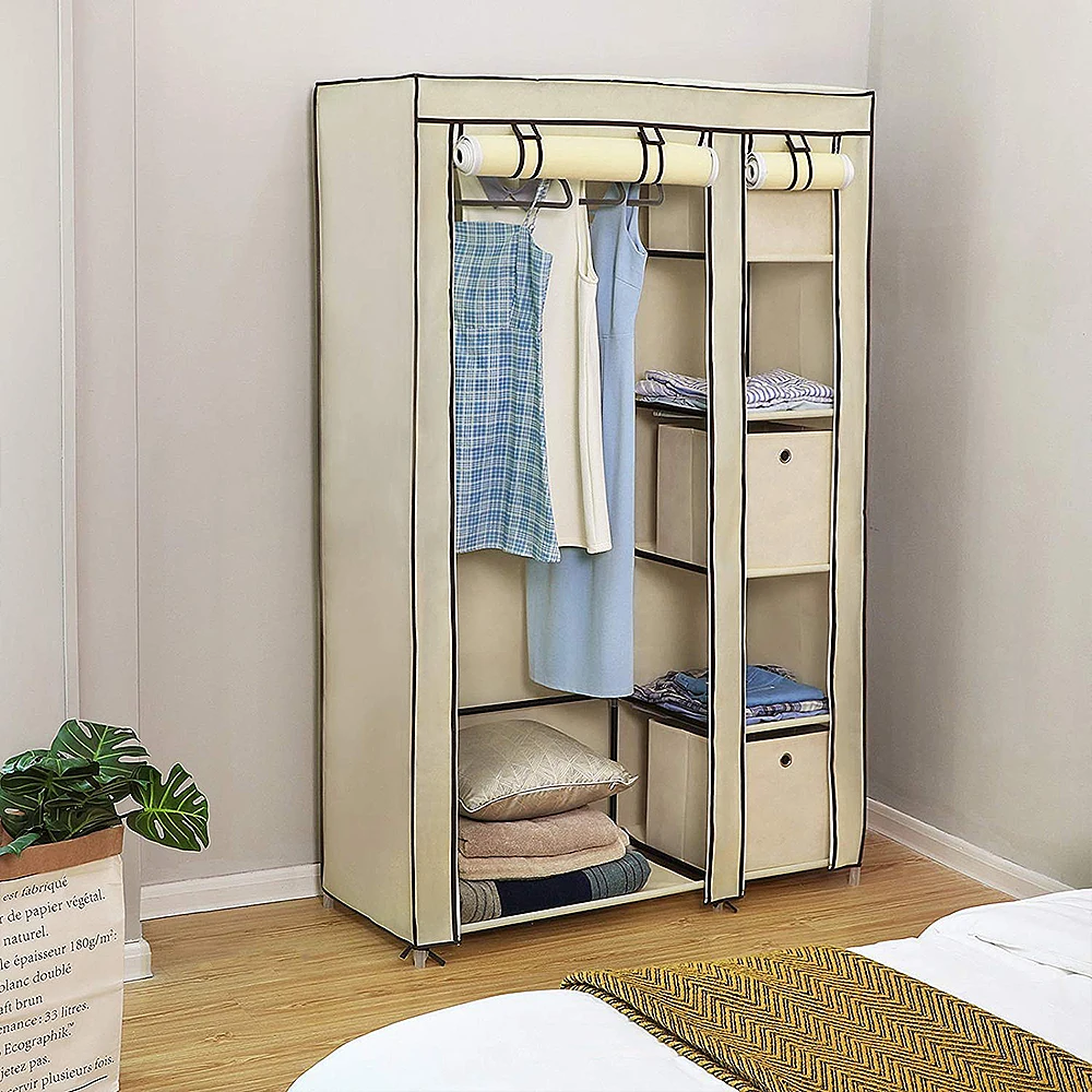 Kleiderschrank, Garderobenschrank, 110 x 45 cm, beige, Schlafzimmer, Aufbewahrung von Kleidung, Möbel