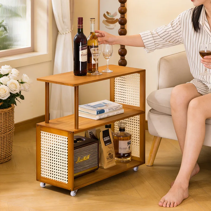 Mobiler Couchtisch, Sofa-Beistelltisch, kleiner Wohnzimmertisch, Couchtisch im Vintage-Stil, Rollregal, Handwagen