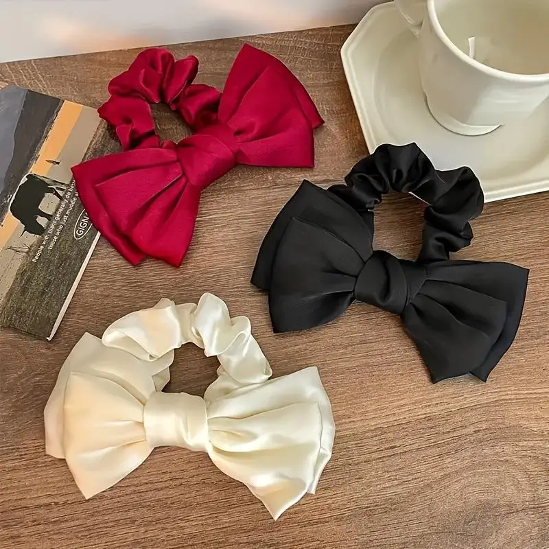 Neuer französischer Schleifen-Haargummi, elastisches Haargummi, elegantes Satin-Haargummi, luxuriöses, strukturiertes Accessoire für den täglichen Gebrauch, Damen-Haaraccessoires Image