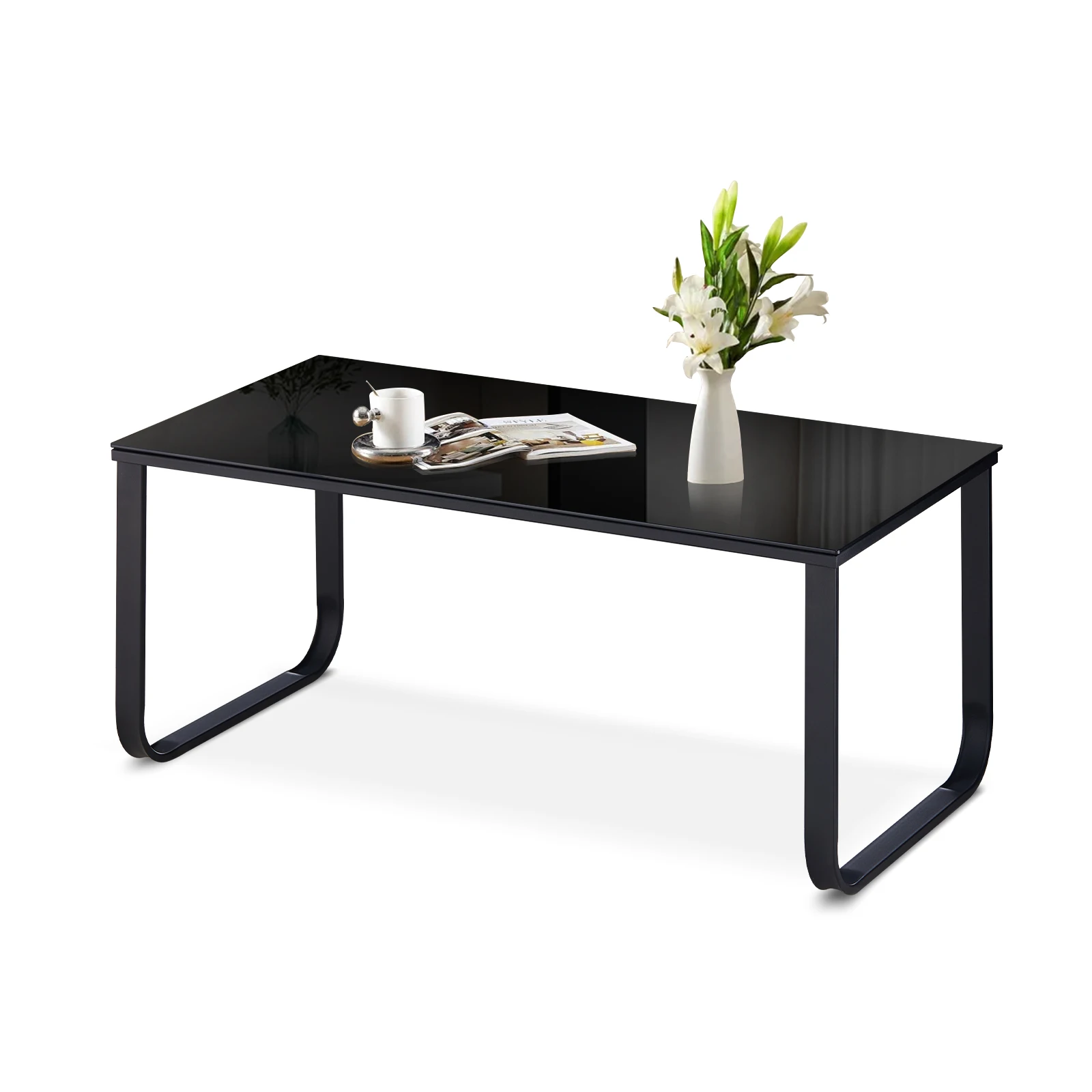 100x50x42cm Glastisch, Beistelltisch mit Metallrahmen Image