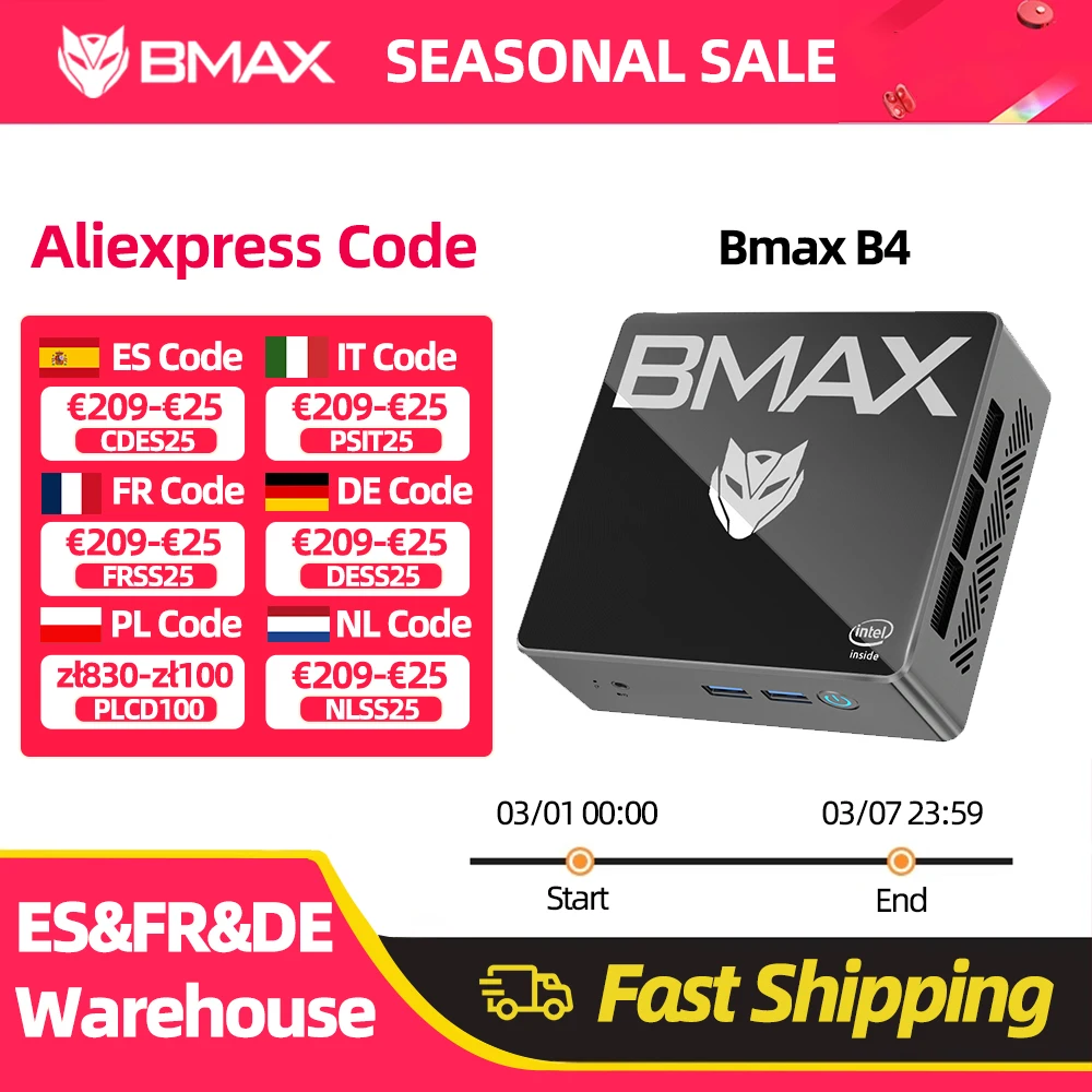 BMAX B4 Mini-PC Windows 11 PC Intel N95 16GB 512GB SSD 2*HDMI 2*USB 2.0 2*USB 3.0 Unterstützt 4K@60Hz Intel UHD Grafik Image