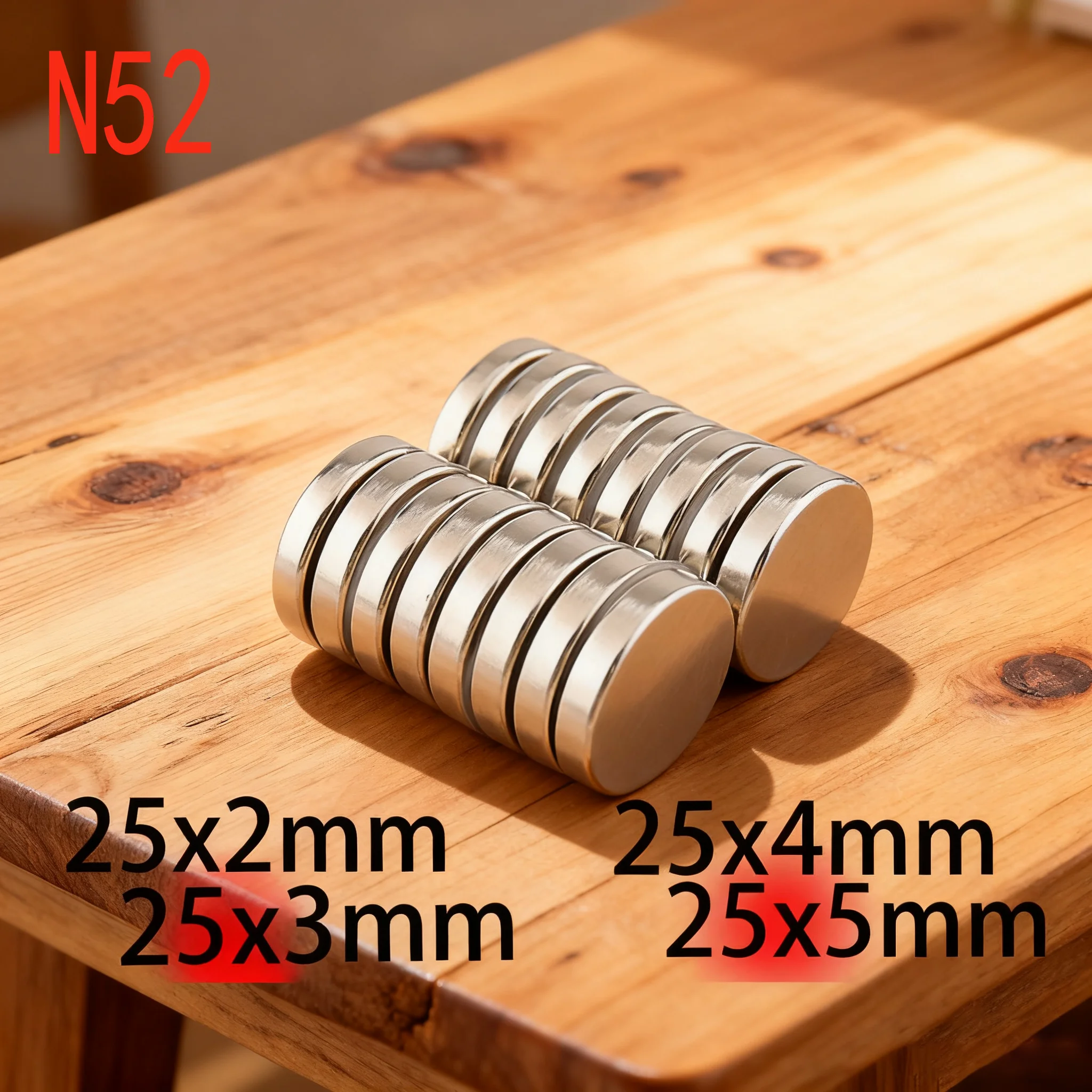 N52 Neodym-Scheibenmagnete N35, starke Leistung, 25 x 2, 25 x 3, 25 x 4, 25 x 5, Größe, Kühlschrank, anpassbare Suchmagnete für Zuhause, Büro, Whiteboa