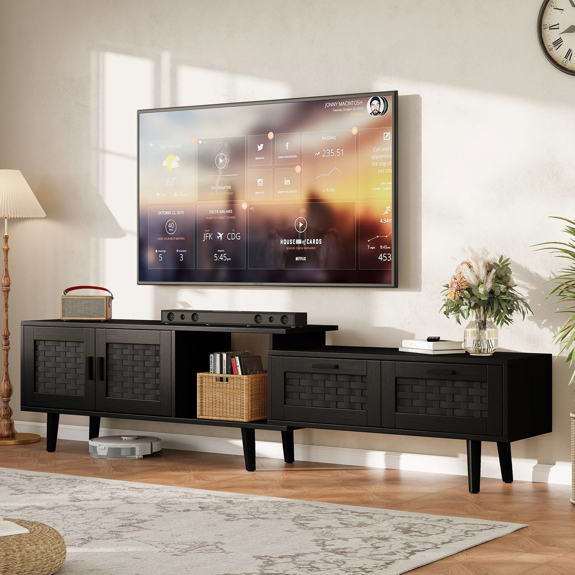 Anajqaqia 169×29,8×44 cm TV-Ständer, moderner TV-Schrank, mit Tischecken und Metallgriffen, Schranktüren und Aufbewahrungsschubladen