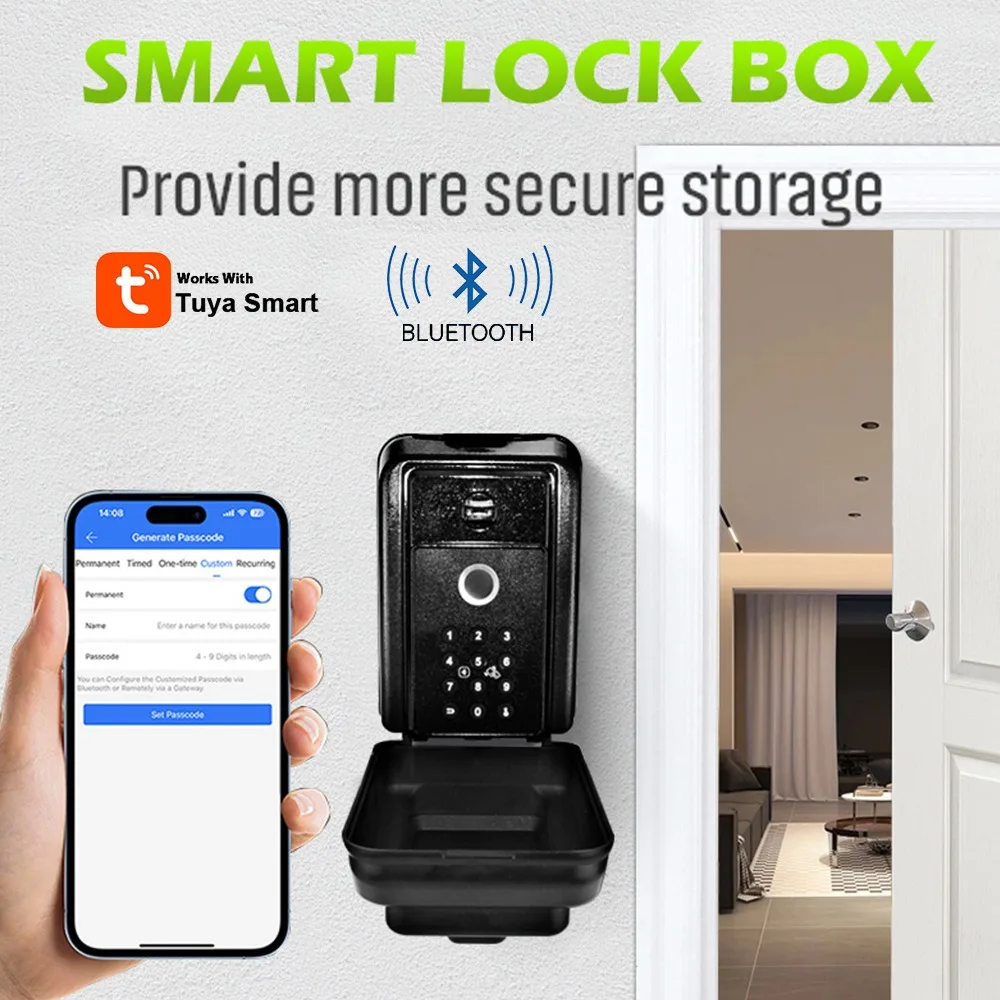 Tuya Bluetooth Smart Key Box für den Außenbereich, IP65, wasserdicht, Sicherheitsschutz, Wandmontage, Diebstahlsicherung, Box zur Aufbewahrung von Schlüsseln Image