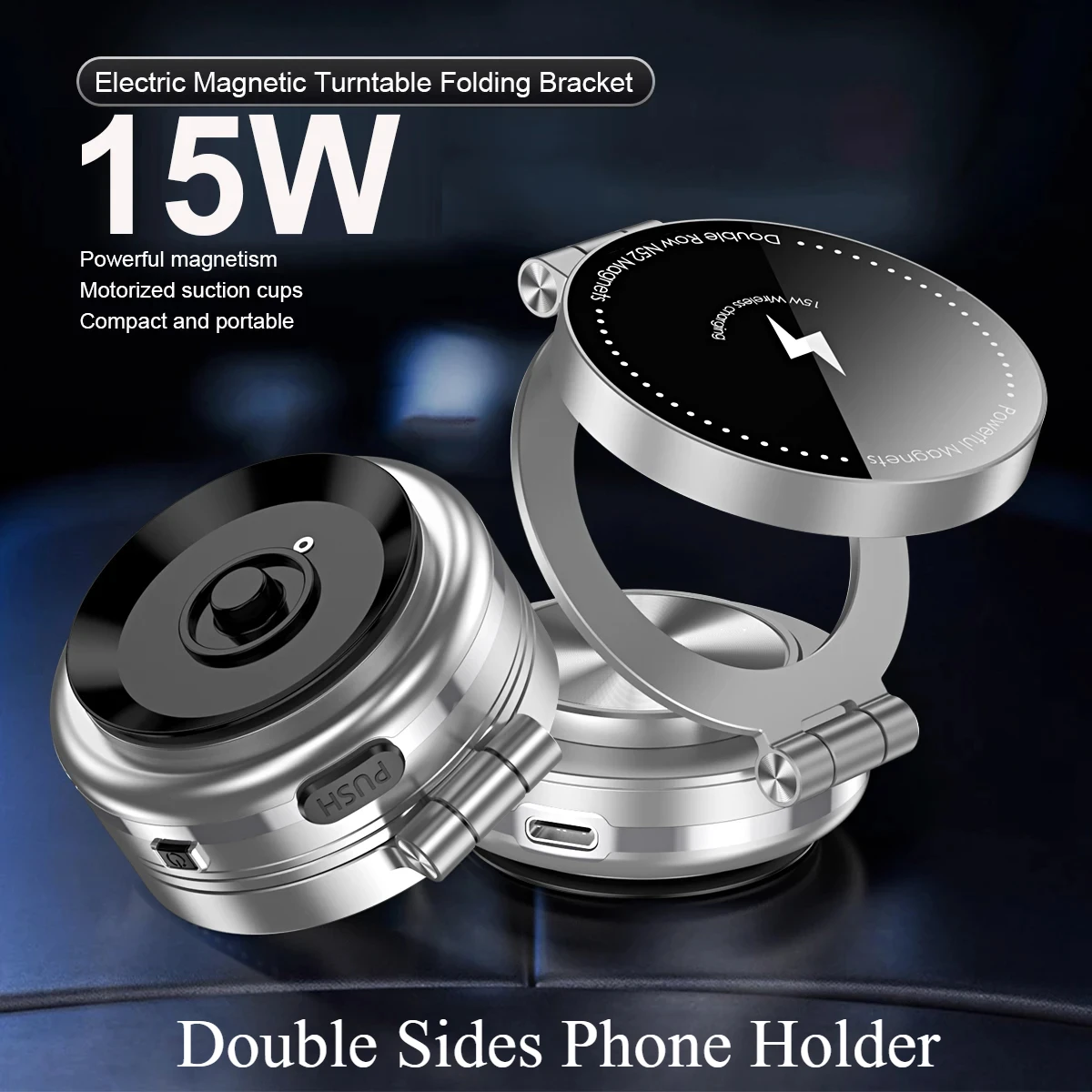 Doppelseitiger Telefonhalter, magnetische Vakuum-Adsorptionshalterung, 360-Grad-Drehung, faltbarer GPS-Ständer, elektrische Saugnapf-Unterstützung Image