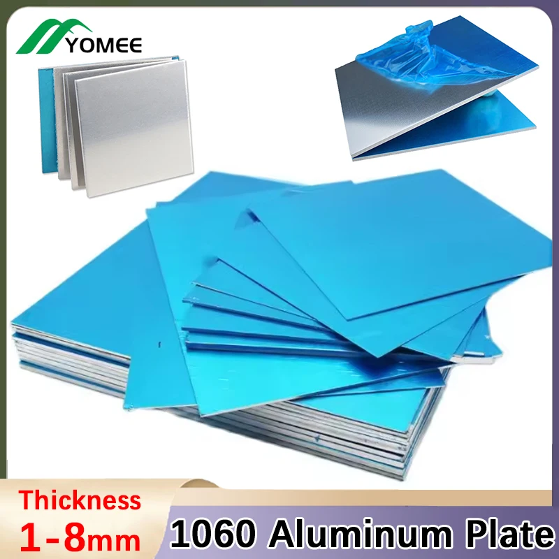 1060 Aluminiumplattenblech, quadratische Platte aus Aluminiumlegierung, polierte Plattenblechstärke 1/2/3/4/5/8 mm, 100 x 100 mm ~ 300 x 300 mm Image