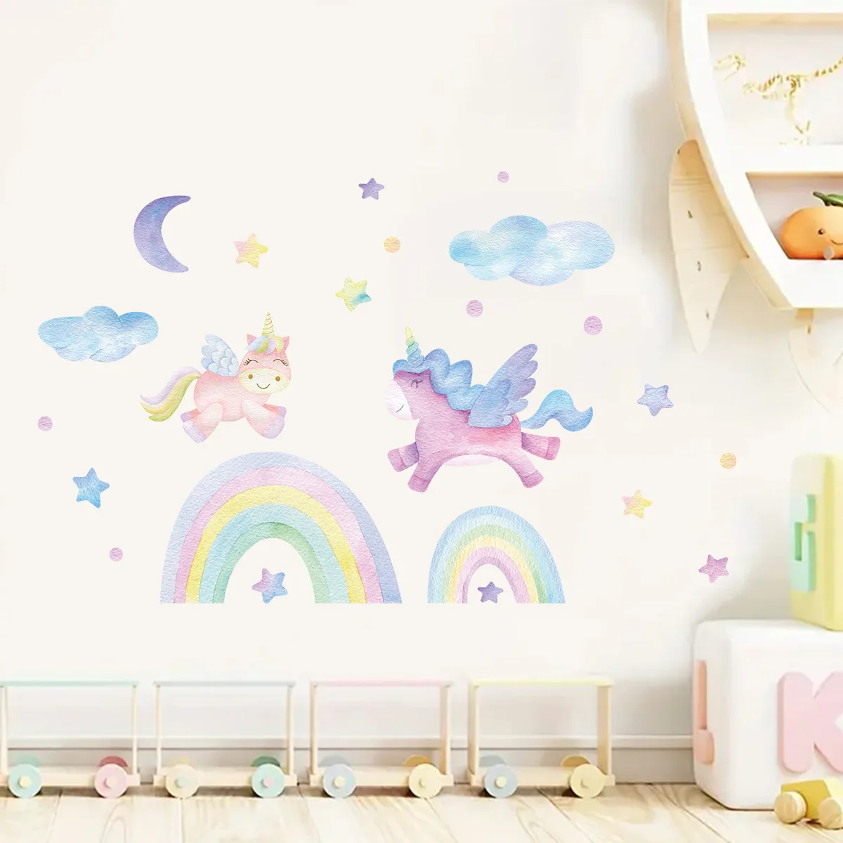 Kreative Regenbogen Einhorn Stern Mond Niedlichen Stil Aufkleber PVC Dekorative Verschönerung Zimmer Baby Zimmer Wand Aufkleber Image
