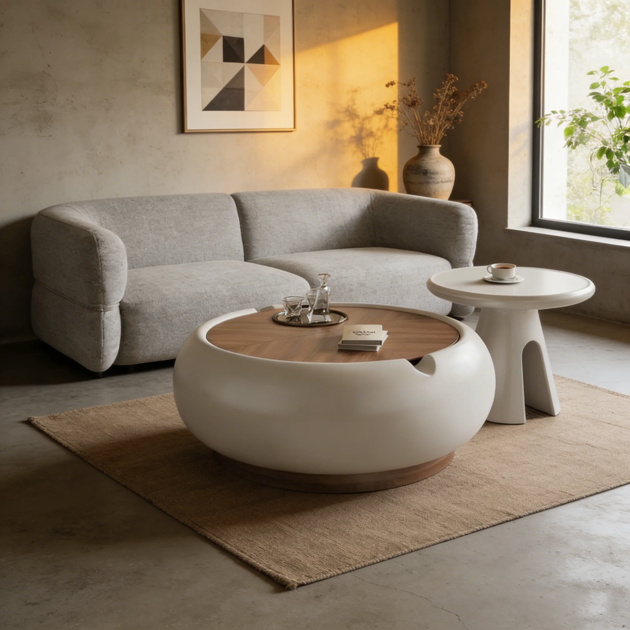 Einfaches rundes Couchtisch-Set mit versteckter Stauraum, Wohnzimmer-Mitteltische, moderne, stilvolle Sofa-Beistelltischmöbel für Zuhause