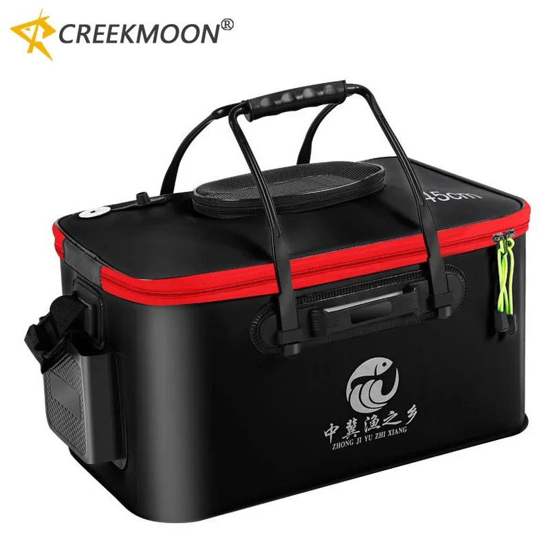 EVA-Fischbehälter für lebende Fische mit seitlichen Reißverschlusstaschen, zusammenklappbarer Outdoor-Wassertank, atmungsaktive Netzabdeckung, Fischschutzeimer Image