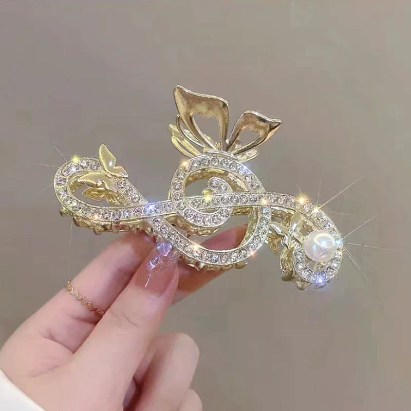 Elegante Haarspangen in Form von Musiknoten für Damen, luxuriöse Strass-Verzierung, Pferdeschwanz-Klauenclip, Accessoire für Mädchen, Kopfschmuck-Accessoire