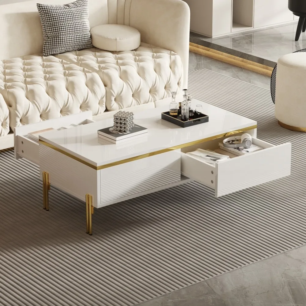 Moderner Hochglanz-Couchtisch, Stilvoller Beistelltisch, Multifunktionaler Sofatisch, Wohnzimmermöbel, Wohnzimmer-TV-Schrank