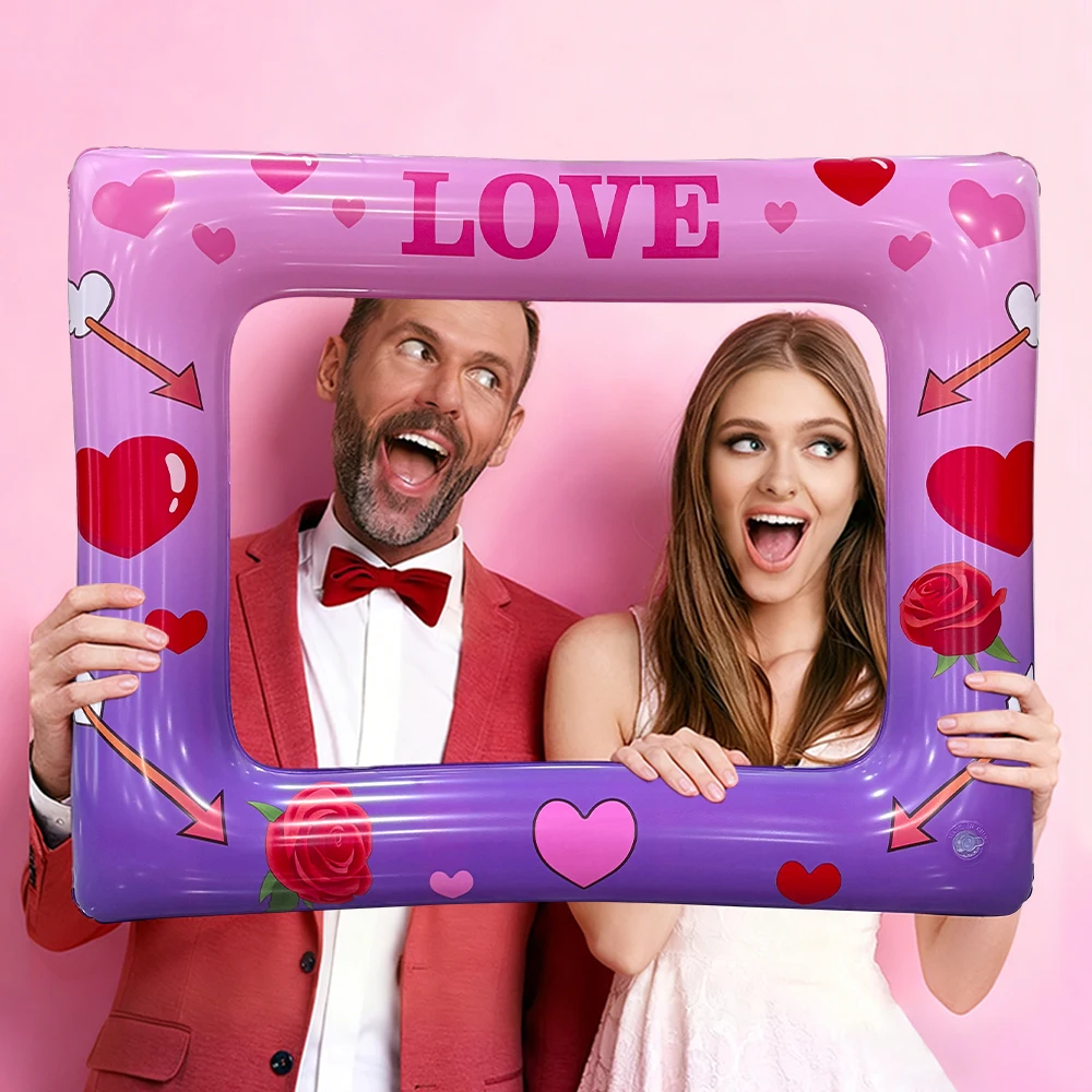 1 Stück PVC Kreativer Fotorahmen Handgehaltener Aufblasbarer Fotorahmen für Valentinstag Partydekoration Hochzeit Brautparty Geschenk Image