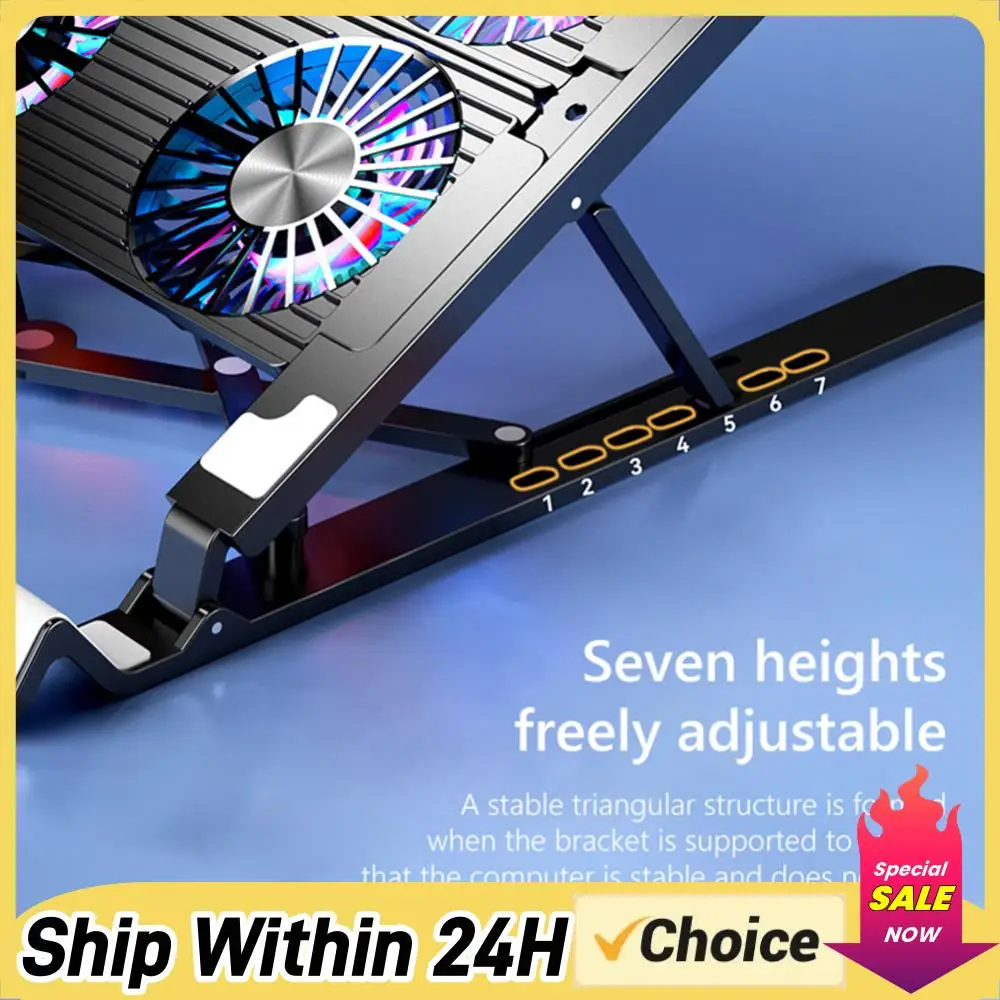 Laptop-Kühlpad mit 2/4 Lüftern, faltbare Laptop-Halterung, RGB, leiser Gaming-Laptop-Kühler, 7-fach höhenverstellbar für 11-17,3 Zoll Laptops Image